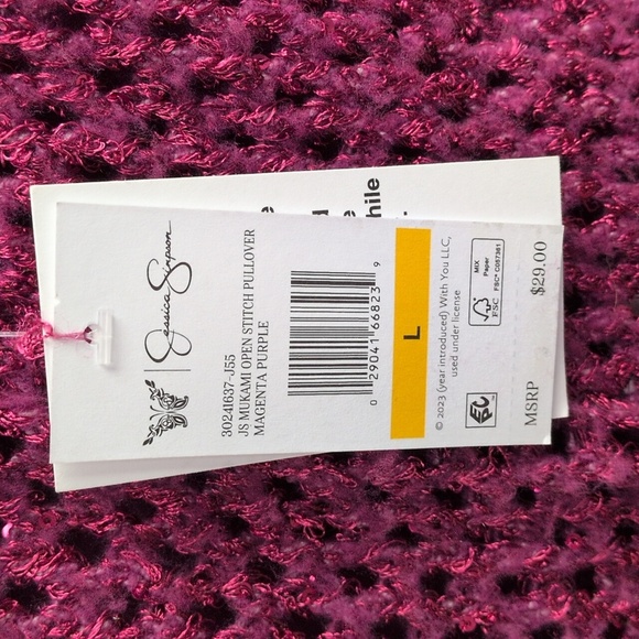 Jessica Simpson Mukami Open Stitch Pullover Magenta Purple - Picture 6 of 16